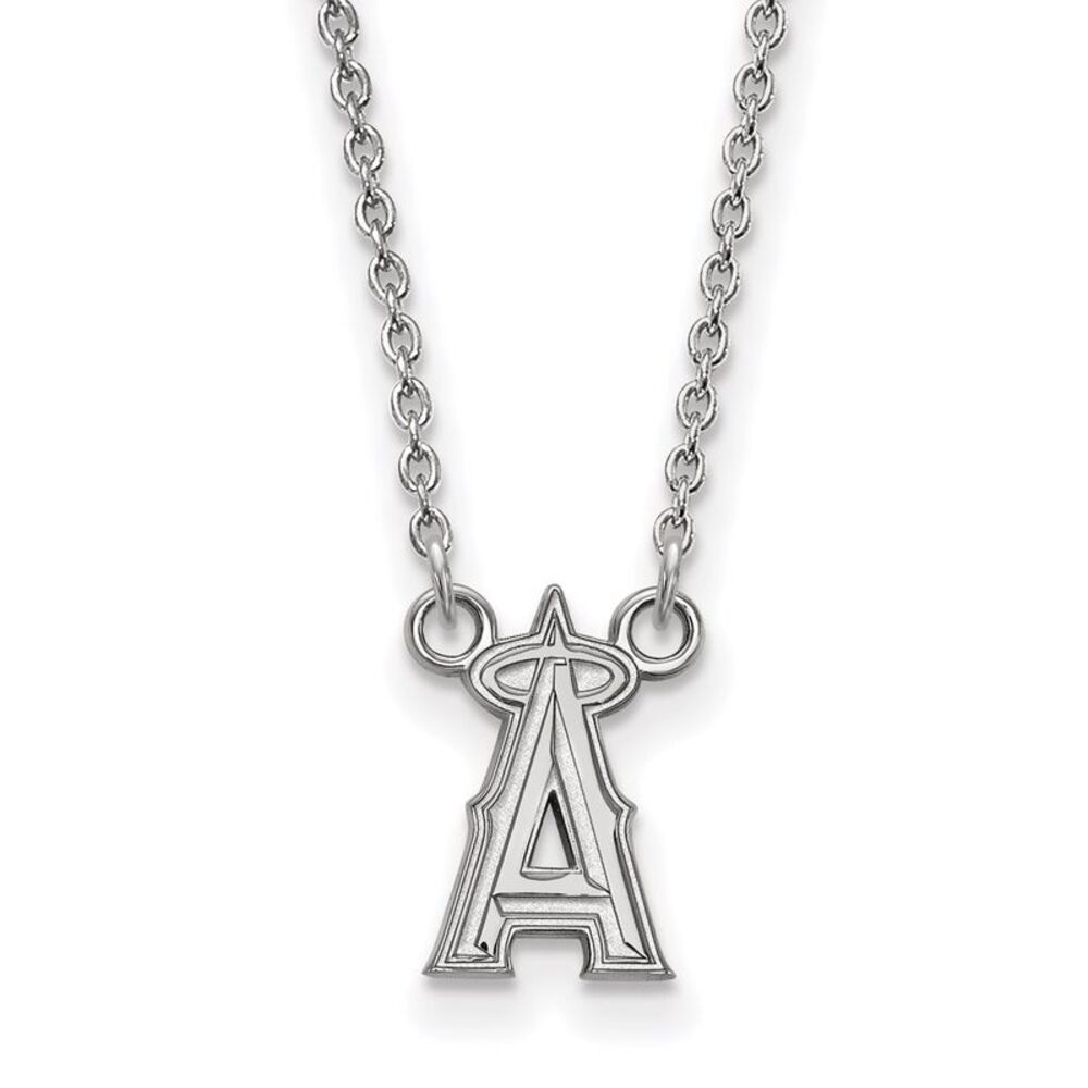 14K White Gold MLB Los Angeles Angels Small Letter A Necklace, 18 Inch
